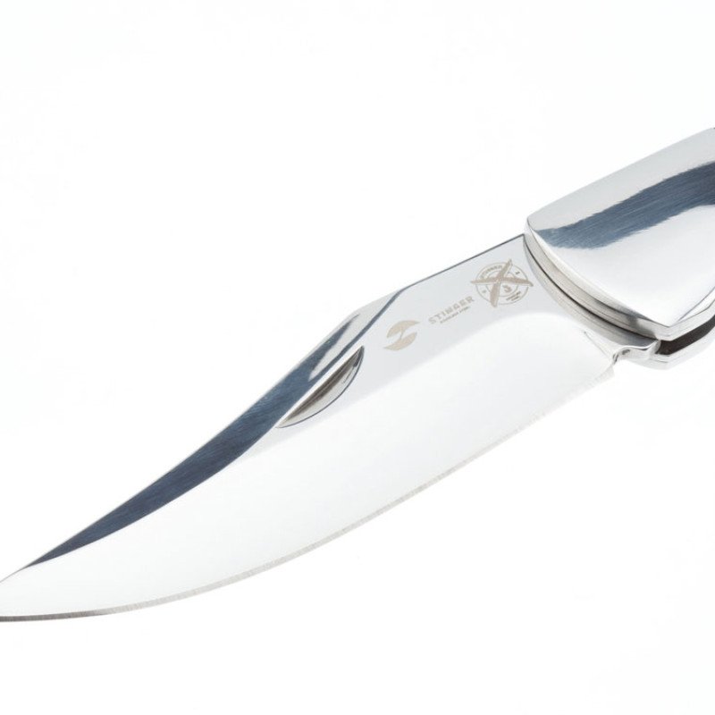 Нож складной Stinger, 92 мм, (серебристый), материал рукояти: сталь/дерево (серебристо-коричневый)