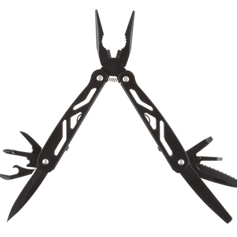 Мультитул Stinger, 100x35 мм, 12 функций, сталь/алюминий, чёрный, в комплекте нейлоновый чехол
