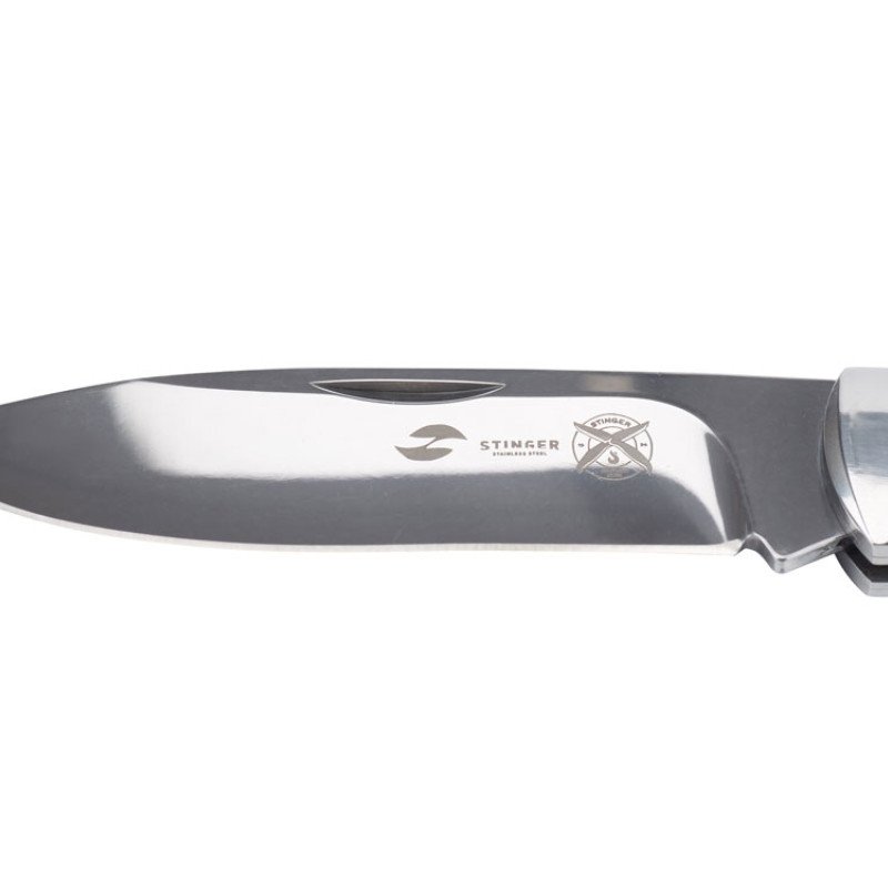 Нож складной Stinger, 104 мм, (серебристый), материал рукояти: сталь/дерево (серебристо-коричневый)