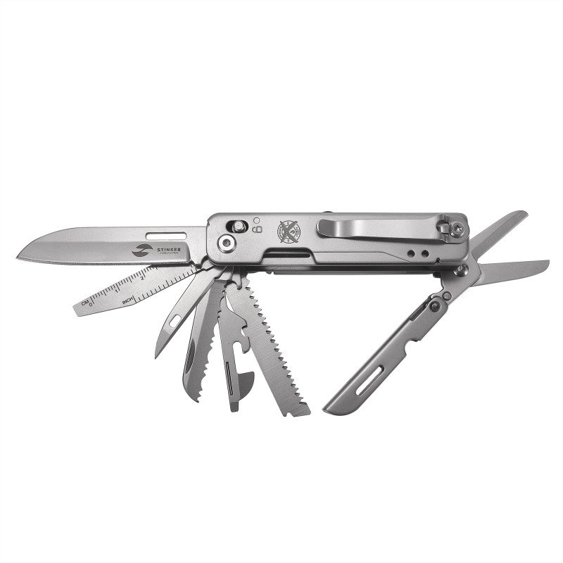 Мультитул Stinger, 92 х 30 мм, 15 функций, нержавеющая сталь, серебристый, в картонной коробке