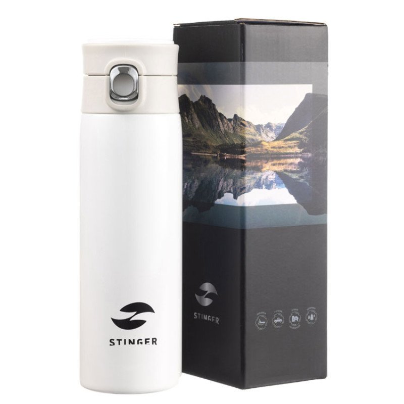 Термокружка Stinger, 0,42 л, сталь/пластик/силикон, белый, 6,5 x 7,5 x 21,9 см