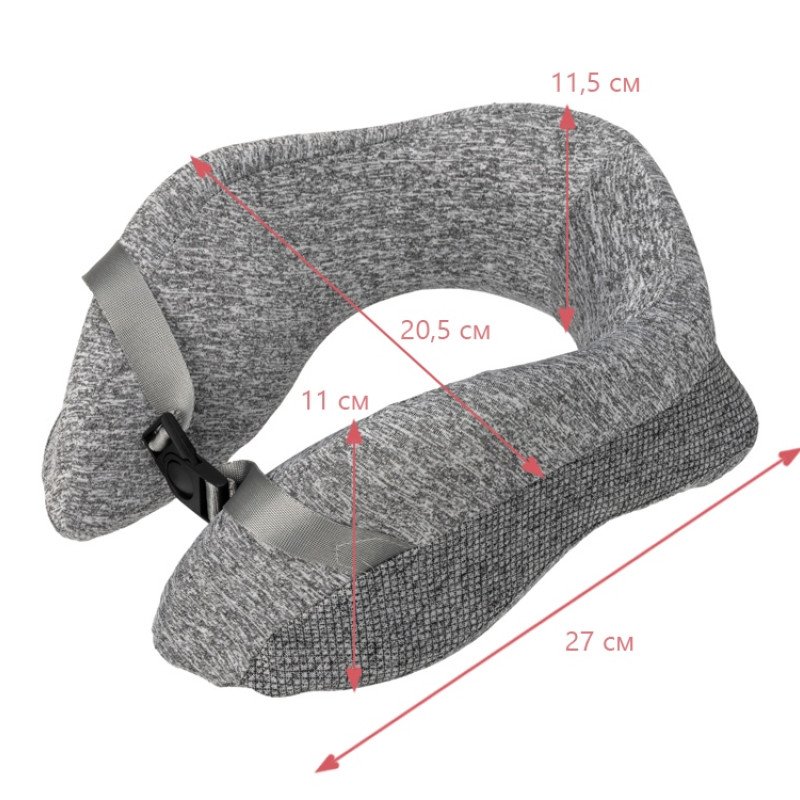 Подушка TORBER, дорожная, с эфектом памяти, серая, полиэстер, 20х27х10 см