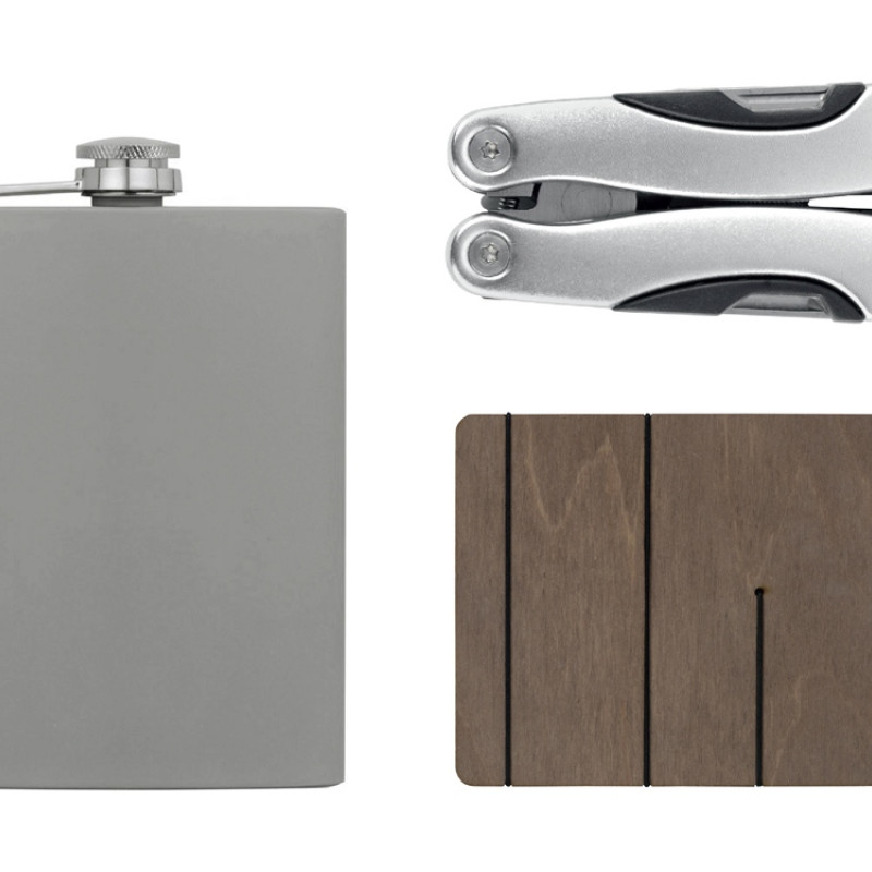 Набор с мультитулом и фляжкой "Путешественник 2.0.", серый