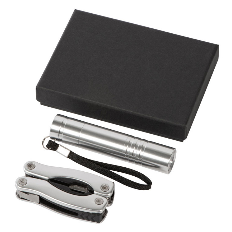 Подарочный набор Scout с многофункциональным ножом и фонариком, серебристый