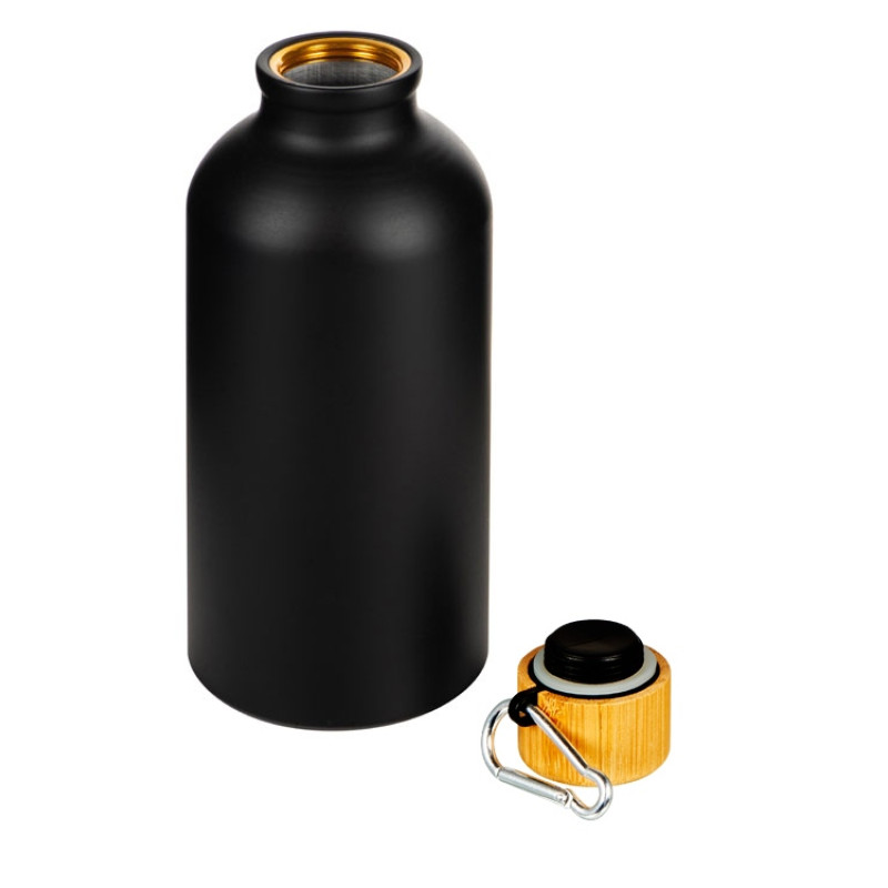 Матовая спортивная бутылка "Hip S Bamboo" с карабином и объемом 400 мл, черный