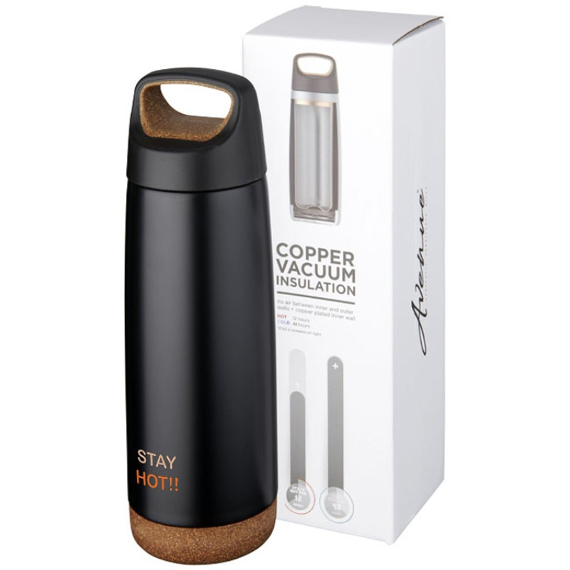 Спортивная медная бутылка с вакуумной изоляцией Valhalla объемом 600 мл, черный (Р)