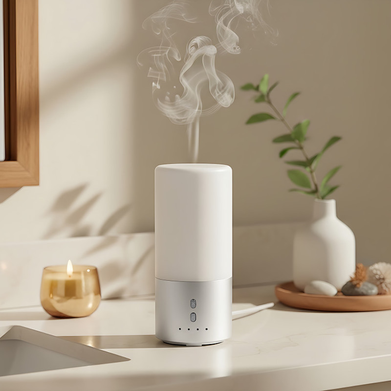 Увлажнитель воздуха с подсветкой "Breathe", белый/серебристый