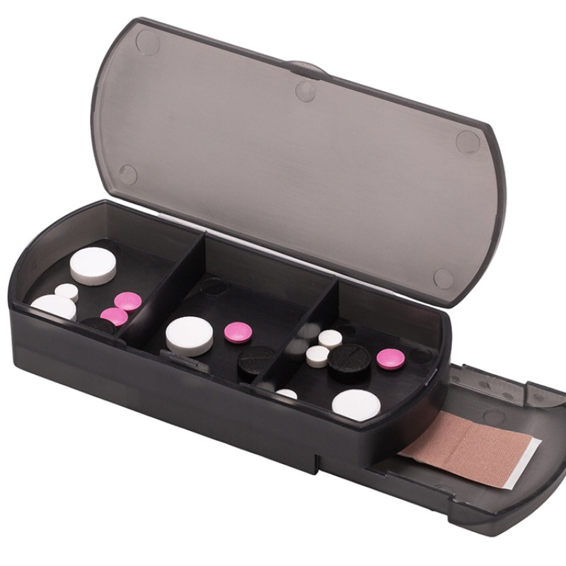 Таблетница с отделением для пластырей "Treat", темно-серый Таблетница с отделением для пластырей "Treat", темно-серый