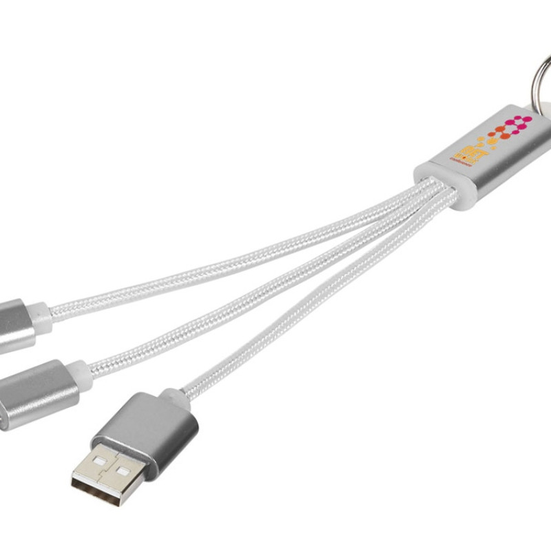 Кабель для зарядки Metal «3-в-1» с брелоком, серый