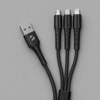 Дата-кабель Armor 3 в 1: micro USB, USB-C, Ligthning, 1.2м, черный, Deppa