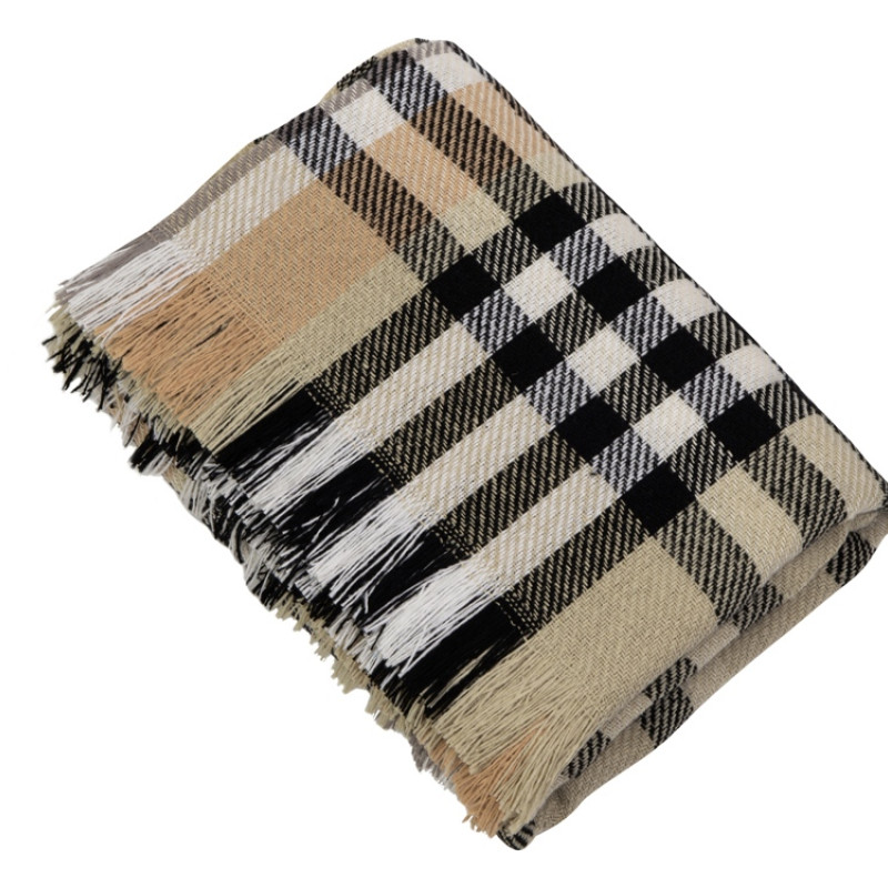 Плед Liner с бахромой, 140*205 см., бежевый с черным