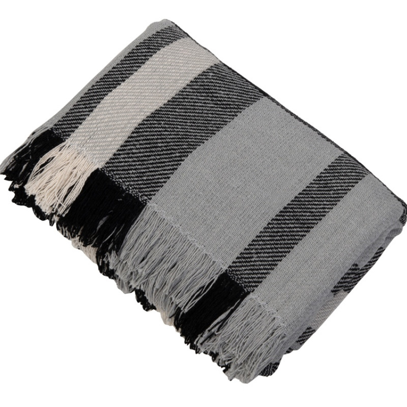 Плед Liner с бахромой, 140*205 см., серый с черным