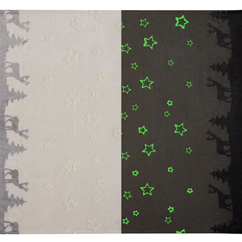 Плед из флиса Новогодний светящийся, бежевый