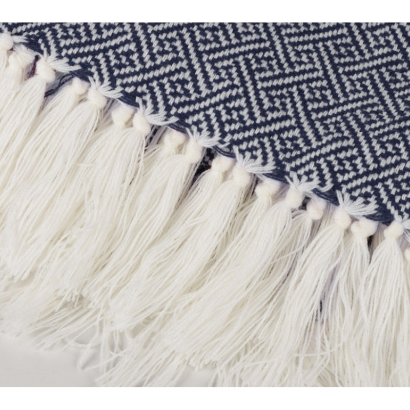 Плед акриловый Tassel с белой бахромой, темно-синий