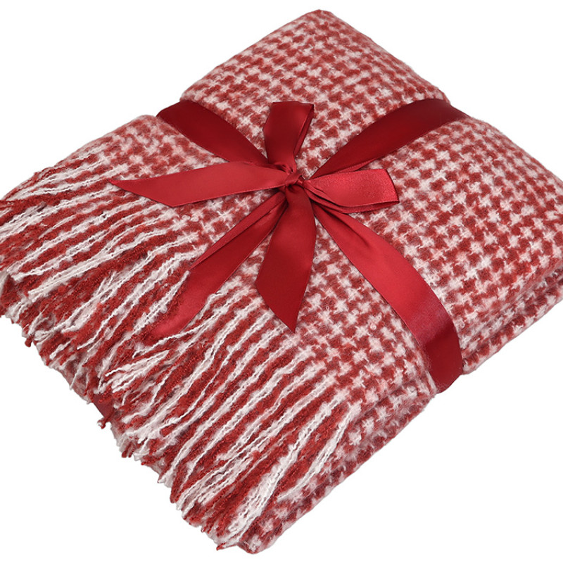 Акриловый плед Harp 130x180 см, белый/бордо