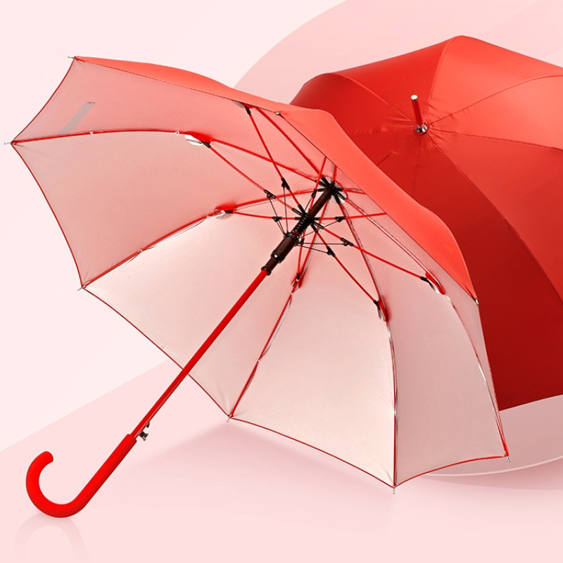 Зонт-трость "Silver Color" полуавтомат, красный/серебристый