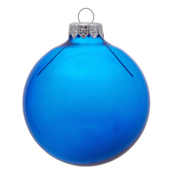 Стеклянный елочный шар "Christmas bauble", синий прозрачный, с серебристым колпачком в черной коробке
