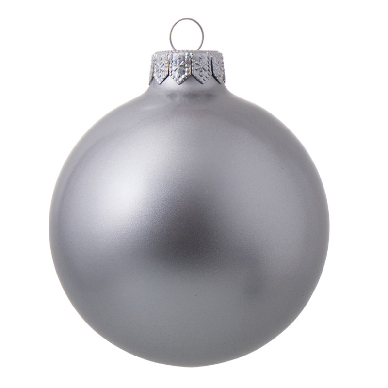 Стеклянный елочный шар "Christmas bauble", серебро, металлик, с серебристым колпачком в черной коробке