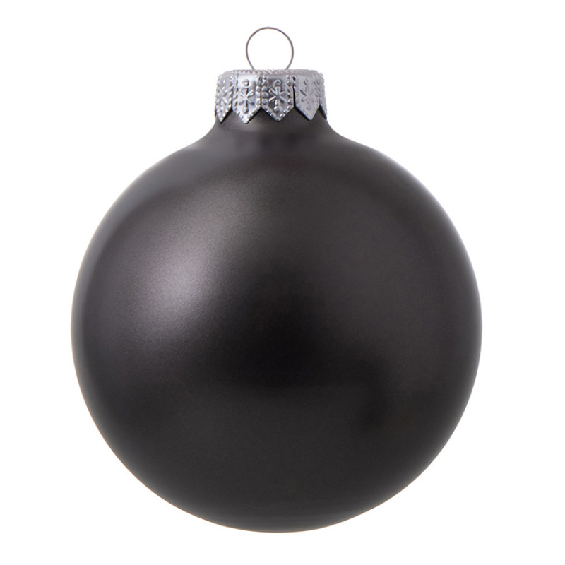 Стеклянный елочный шар "Christmas bauble", черный металлик, с серебристым колпачком в черной коробке