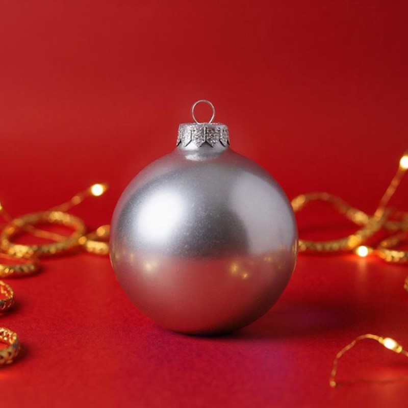 Стеклянный елочный шар "Christmas bauble", серебро, металлик, с серебристым колпачком в черной коробке