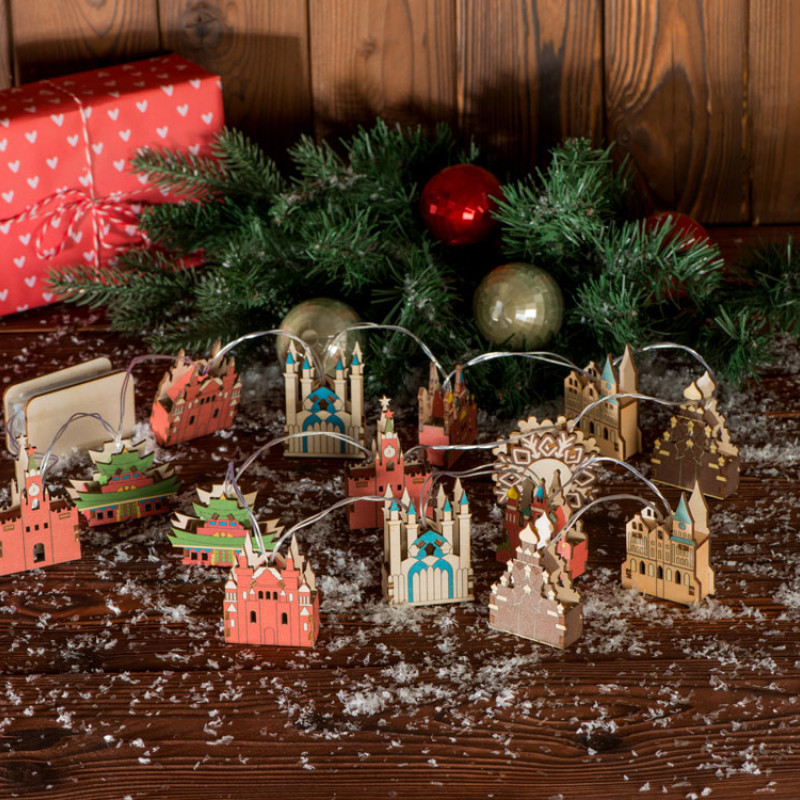 Ёлочная гирлянда с лампами в подарочной коробке «Достопримечательности России»