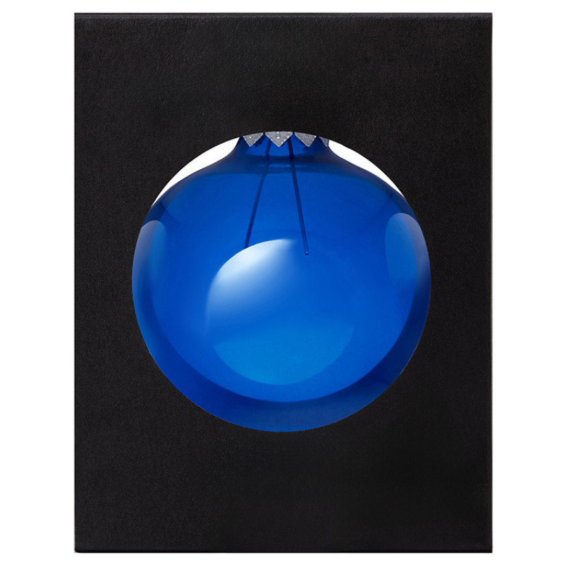 Стеклянный елочный шар "Christmas bauble", синий прозрачный, с серебристым колпачком в черной коробке