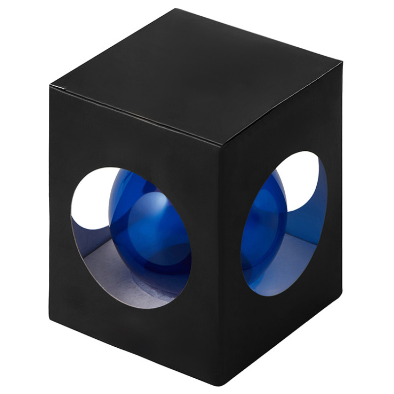 Стеклянный елочный шар "Christmas bauble", синий прозрачный, с серебристым колпачком в черной коробке