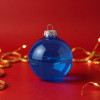 Стеклянный елочный шар "Christmas bauble", синий прозрачный, с серебристым колпачком в черной коробке