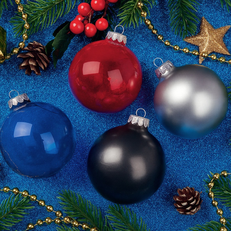 Стеклянный елочный шар "Christmas bauble", серебро, металлик, с серебристым колпачком в черной коробке