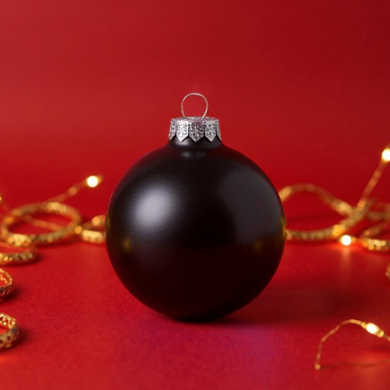 Стеклянный елочный шар "Christmas bauble", черный металлик, с серебристым колпачком в черной коробке