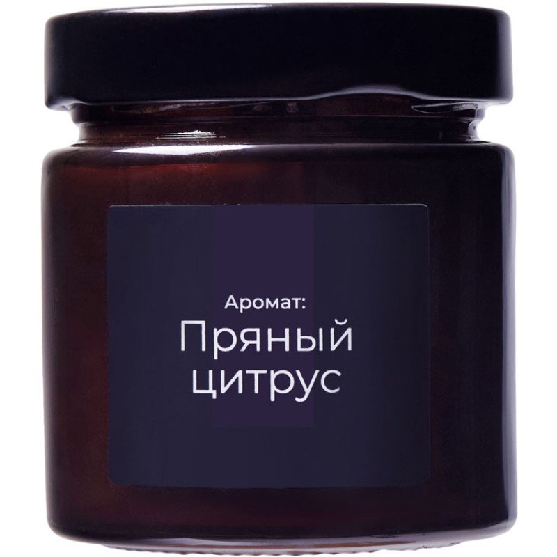 Свеча в стеклянной коричневой банке 200мл, аромат "Пряный цирус", фитиль деревянный