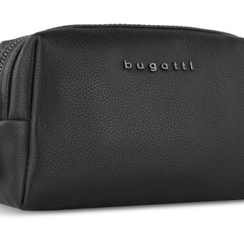 Косметичка BUGATTI БЕЛЛА | BELLA, чёрная, воловья кожа/полиэстер, 19х8,5х11 см