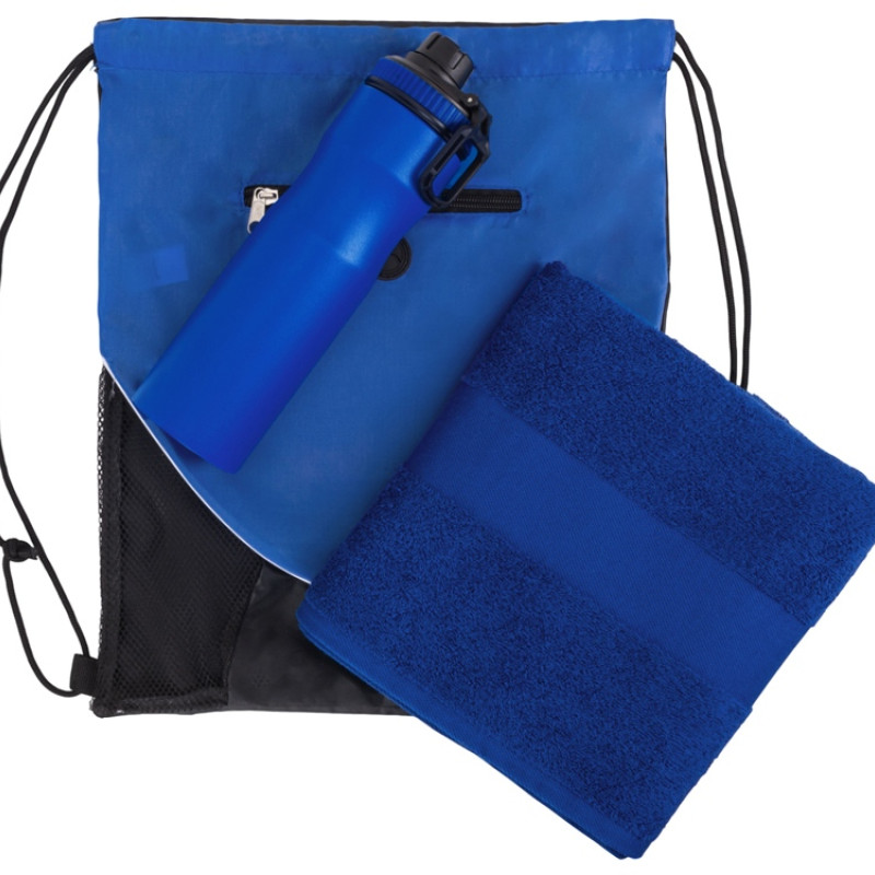 Спортивный набор со стальной бутылкой и полотенцем «Advanced», синий
