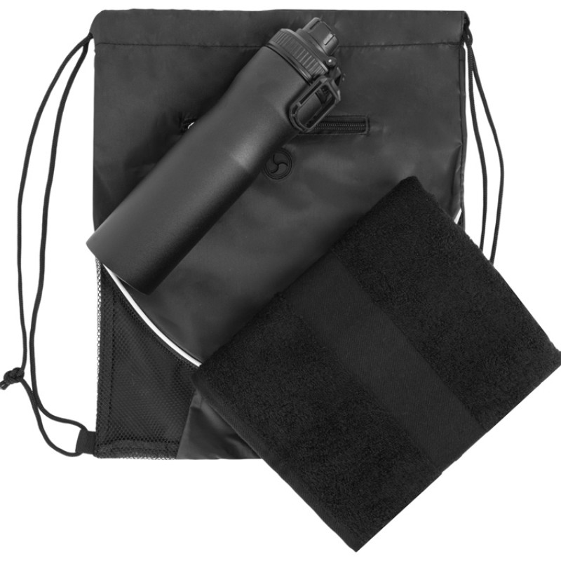 Спортивный набор со стальной бутылкой и полотенцем «Advanced», черный