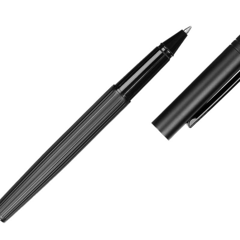 Набор из шариковой ручки и ручки-роллера с анодированным зеркальным слоем в подарочной коробке "Monarch Black", черный