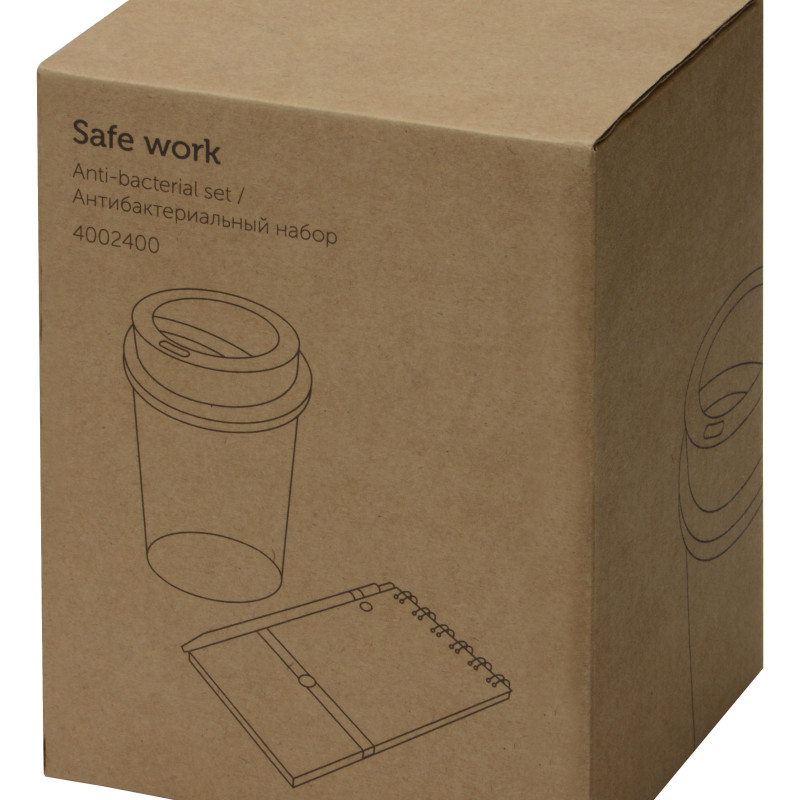 Антибактериальный набор с блокнотом и стаканом  "Safe work", белый