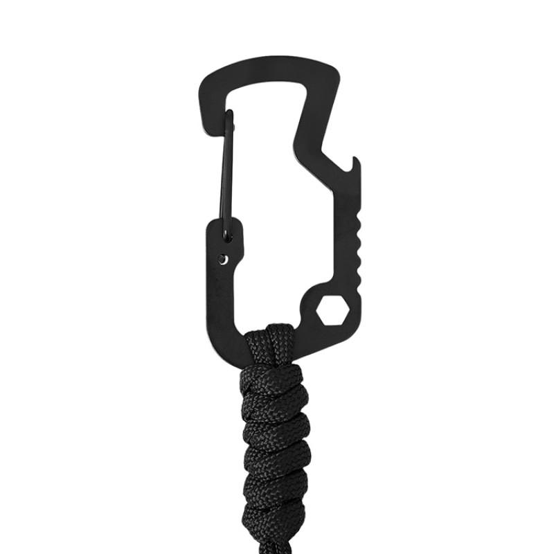 Брелок-шнурок "Spanner" с карабином с открывашкой для бутылок и ключом-шестигранником, черный