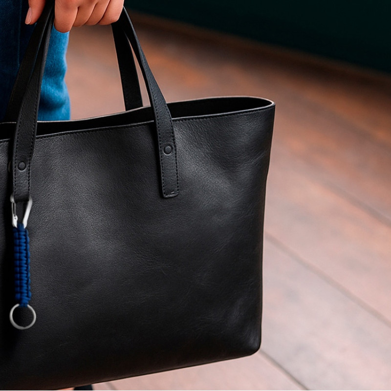 Брелок-веревочка "Austere" с карабином и кольцом, темно-синий с серебристым