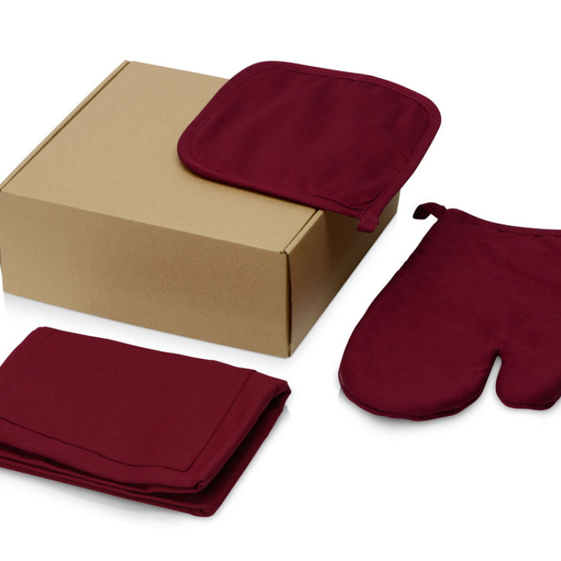 Подарочный набор с фартуком, прихваткой, бордовый