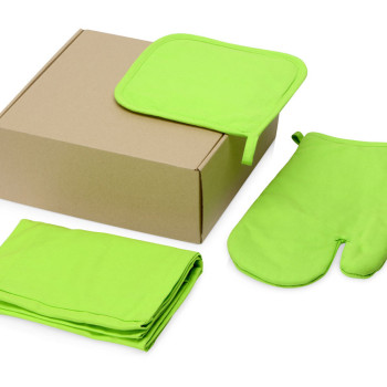 Подарочный набор с фартуком, прихваткой, зеленое яблоко