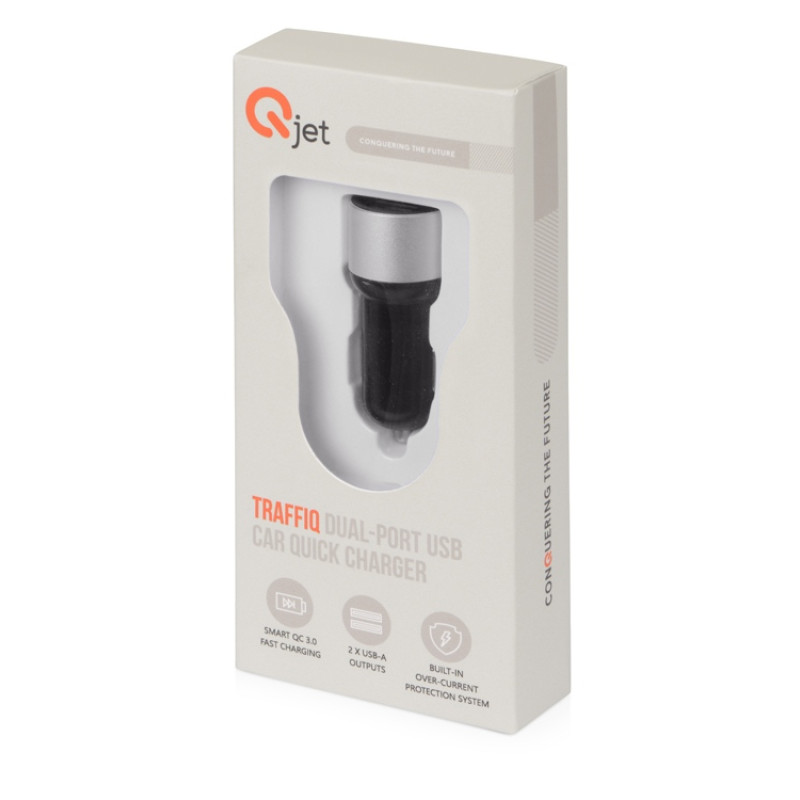 Адаптер автомобильный USB с функцией быстрой зарядки QC 3.0 "TraffIQ", черный/серебристый