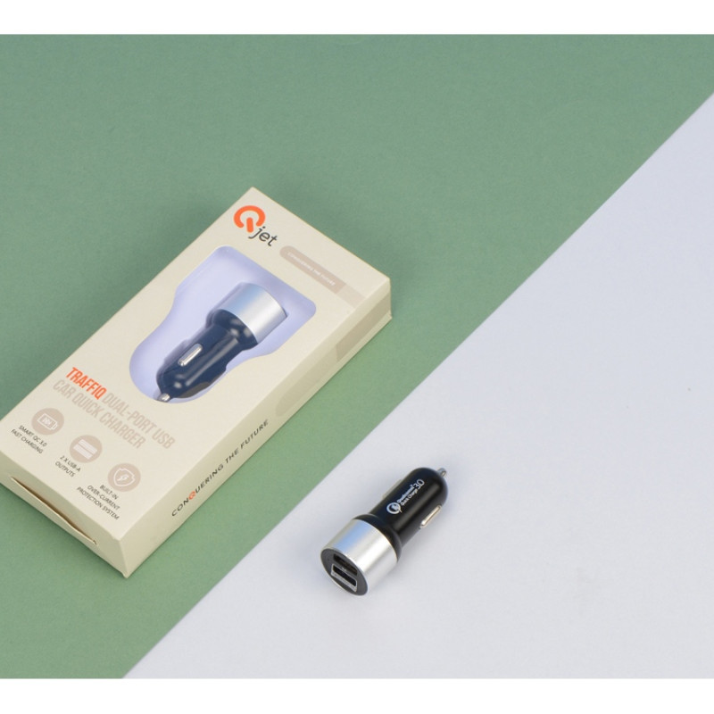 Адаптер автомобильный USB с функцией быстрой зарядки QC 3.0 "TraffIQ", черный/серебристый