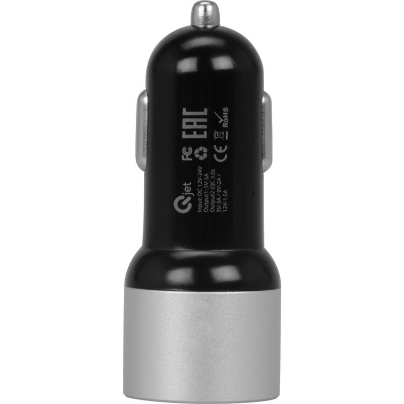 Адаптер автомобильный USB с функцией быстрой зарядки QC 3.0 "TraffIQ", черный/серебристый