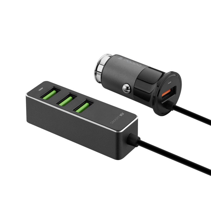 АЗУ 1 USB + 3 USB для пассажиров, QC 3.0, 7А, алюминий, графит, Deppa АЗУ 1 USB + 3 USB для пассажиров, QC 3.0, 7А, алюминий, графит, Deppa