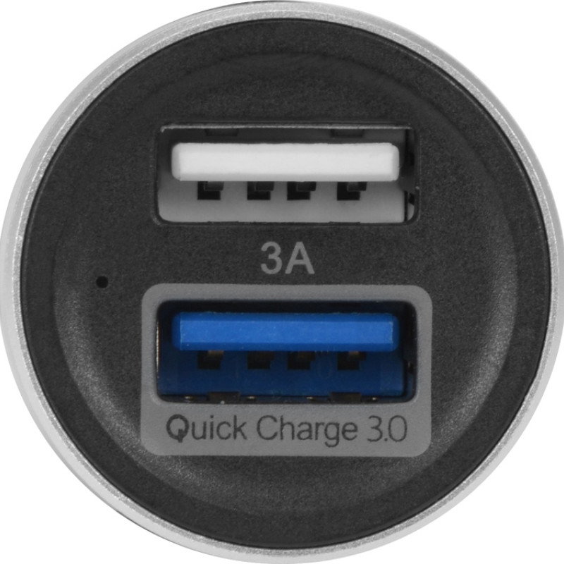 Адаптер автомобильный USB с функцией быстрой зарядки QC 3.0 "TraffIQ", черный/серебристый