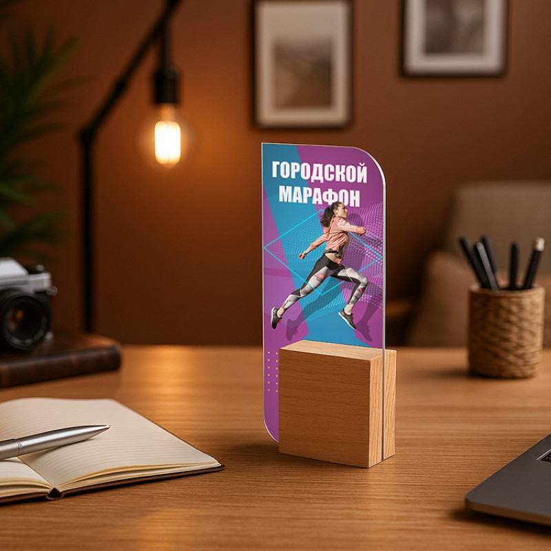 Награда из акрила с деревянным основанием "Valor"