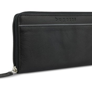 Кошелёк женский BUGATTI БАНДА | BANDA, с защитой данных RFID, чёрный, кожа козы/полиэстер, 18,5х2х10 см