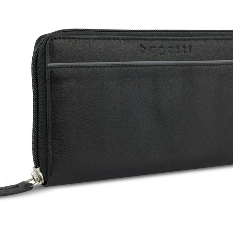 Кошелёк женский BUGATTI БАНДА | BANDA, с защитой данных RFID, чёрный, кожа козы/полиэстер, 18,5х2х10 см