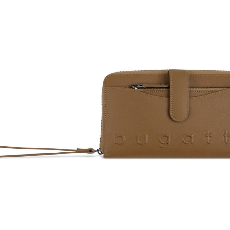 Кошелёк женский BUGATTI ДАФНА | DAPHNE с ключницей, коньячный цвет, воловья кожа/полиэстер, 19х3х11 см