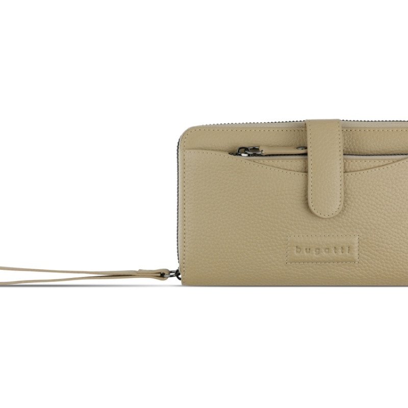 Кошелёк женский BUGATTI ЭЛЬЗА | ELSA с ключницей, с защитой данных RFID, песочного цвета, воловья кожа/полиэстер, 18,7х3х10,7 см